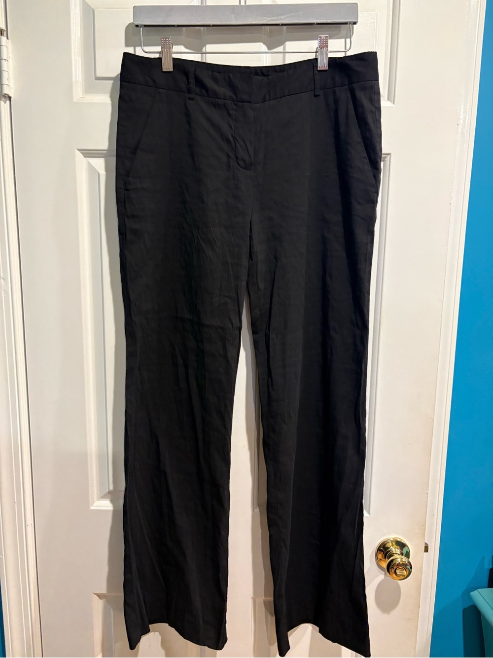 Theory linen blend women’s black straight leg pants sz 10 minimalist